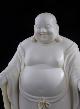 欢喜弥勒开杯立布袋德化陶瓷白瓷玉黄八方来财工艺品装饰桌面摆件
