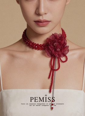 PEMISS超闪红尖晶石氛围锁骨链女