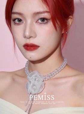 原创欧根纱红尖晶石流苏锁骨链