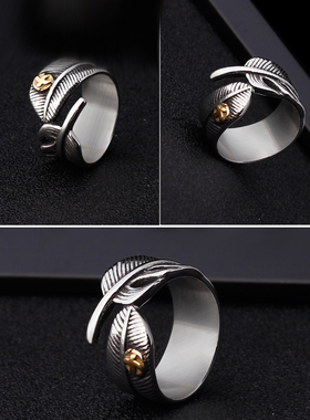 戒指男单身日韩羽毛钛钢霸气复古
