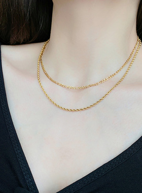 叠戴基础款锁骨链麻花链钛钢