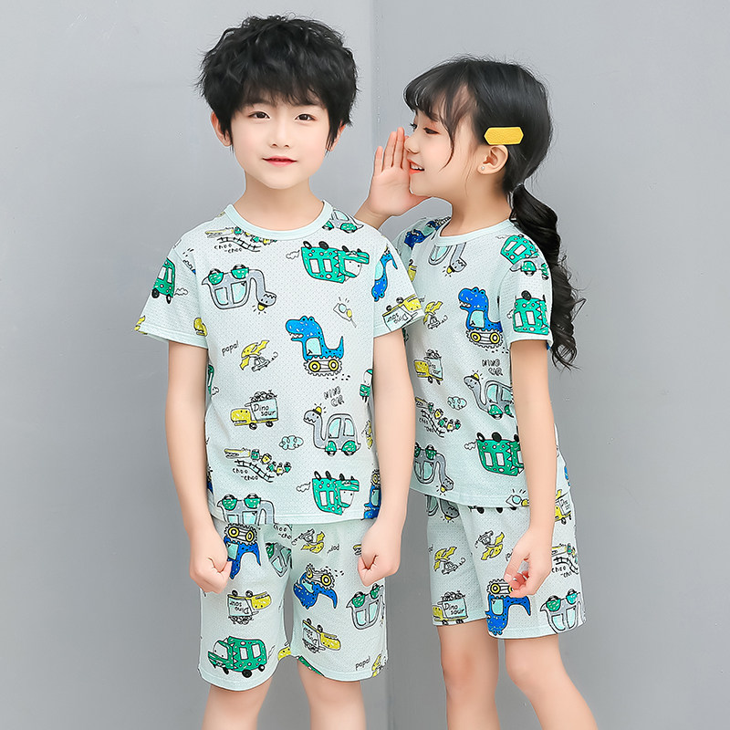 夏季儿童纯棉男童女宝宝可爱空调服 麦叮酷家居服套装