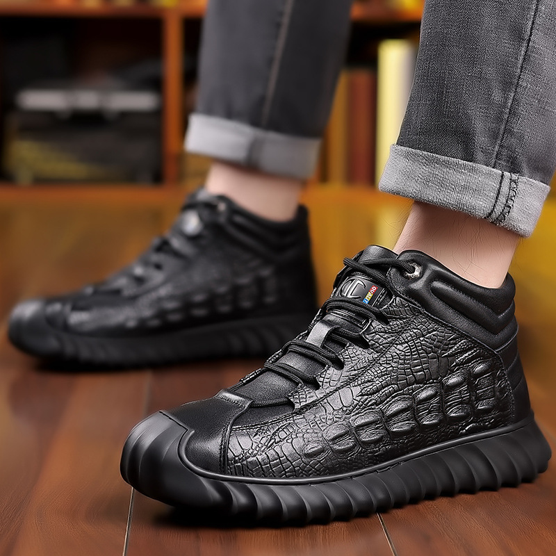 冬季头层牛皮羊毛男士棉鞋户外高帮加绒东北保暖皮鞋真皮爸爸男鞋 - 图2