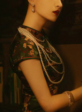 旗袍拍照多层珍珠项链女中长款