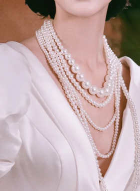 五层珍珠项链颈链女士拍照写真摄影颈链子中长款百搭锁骨链子570