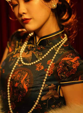 夏季155cm多层珍珠项链配旗袍礼服饰品中长款女士锁骨链子颈链128