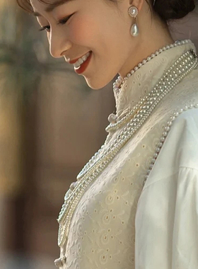 复古配旗袍珍珠项链女士多层