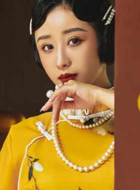 搭配旗袍多层珍珠锁骨链