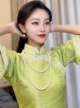 搭配旗袍珍珠项链妈妈款多层颈链锁骨链子女款双层长款毛衣链1074