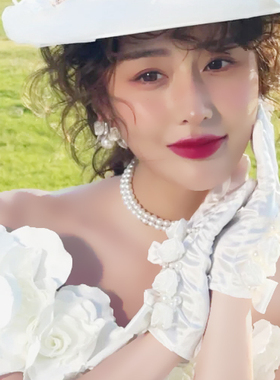 双层珍珠项链choker法式复古款三层颈链女士项圈摄影拍照饰品1289