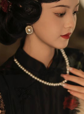 2025新款搭配旗袍珍珠项链女夏季锁骨链50cm中长款叠戴毛衣链1981