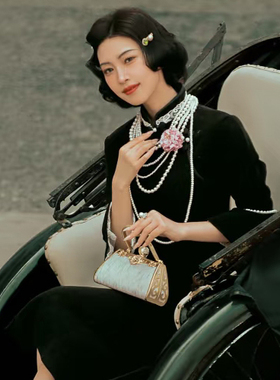 2025新款配旗袍珍珠项链多层叠戴颈链中长款锁骨链六层毛衣链423