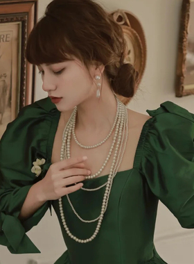 多层仿珍珠项链颈链锁骨链毛衣链