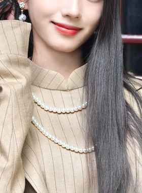 新款仿珍珠项链新中式配旗袍配饰品中长款女士双层锁骨链颈链539