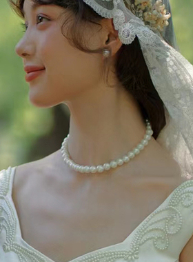 正圆大珍珠项链女士时尚短款颈链