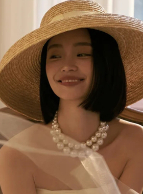 双层珍珠项链配饰品时尚夸张大珠颈链子女士两层锁骨链子短款532