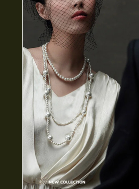 多层珍珠项链长款复古旗袍配饰品
