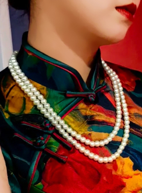 搭配旗袍珍珠项链女士多层颈链中长款锁骨链新款毛衣链子配饰434