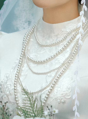 搭配旗袍珍珠项链女士五层中长款