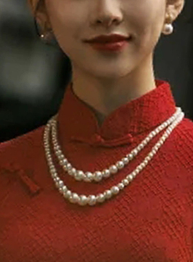 搭配旗袍珍珠项链女士仿珍珠颈链子锁骨链短款复古毛衣链饰品311
