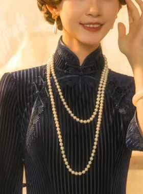 搭配旗袍珍珠项链女款多层叠戴中长款毛衣链配裙子颈链锁骨链213