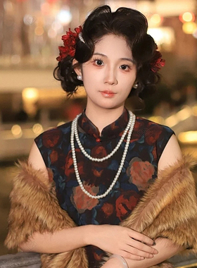 搭配旗袍珍珠项链中长款毛衣链