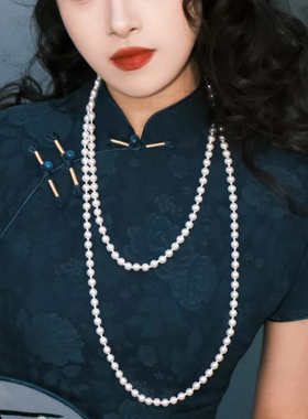搭配旗袍珍珠项链多层叠戴中长款毛衣链子女士双层锁骨链颈链388