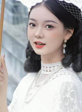 双层珍珠项链百搭颈链子锁骨链女士法式复古婚纱摄影拍照饰品348