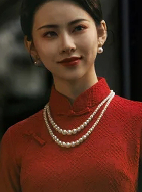 双层珍珠项链配旗袍配饰品女士多层颈链两层锁骨链短款毛衣链311