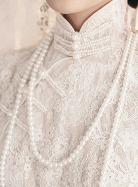 搭配旗袍珍珠项链夏季双层叠戴中长款毛衣链子女士新娘配饰品697