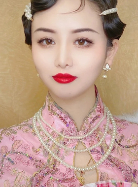 搭配旗袍珍珠项链三层颈链女士多层叠戴锁骨链毛衣链拍照项圈807