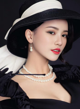 双层珍珠项链女士颈链法式复古风拍照写真锁骨链毛衣链子短款219