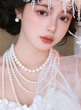 多层珍珠颈链新娘礼服配饰