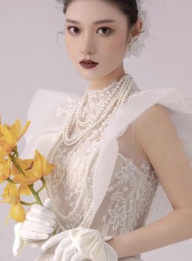多层珍珠项链拍照写真配饰品女士多圈叠戴锁骨链颈链子中长款1204