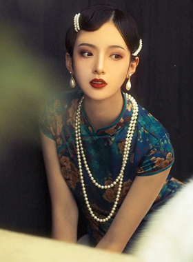 搭配旗袍珍珠项链女士双层叠戴中长款毛衣链国风摄影拍照饰品1564