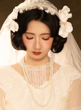 多层珍珠项链配旗袍裙子饰品中长款颈链子女士锁骨链拍照项圈211