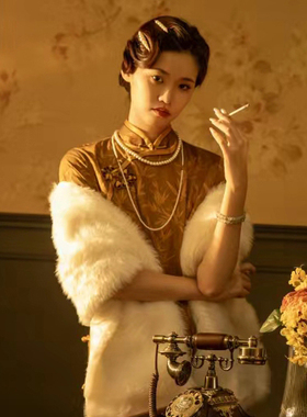 双层珍珠项链旗袍叠戴