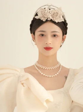 热巴同款珍珠项链女士颈链子锁骨链子毛衣链子项饰品颈带配饰473