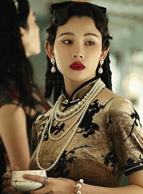 搭配旗袍珍珠项链旗袍饰品中长款多层叠戴锁骨链女士拍照项圈653