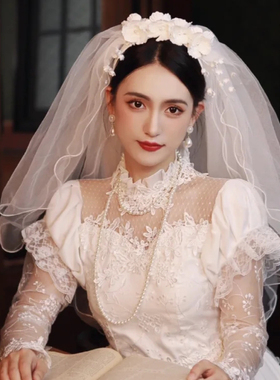 多层珍珠项链中长款颈链女士配婚纱礼服配饰品写真道具毛衣链1955