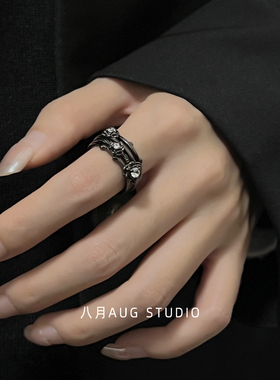 黑色戒指女暗黑风多层设计指环