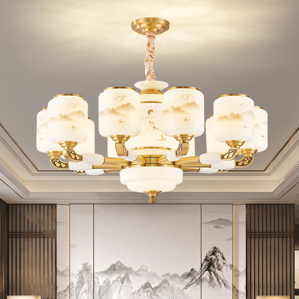 雷士新中式客厅吊灯2025官方全铜玉石中古风卧室餐厅别墅灯具套餐,淘宝优惠券,粉丝福利购,淘宝优惠卷