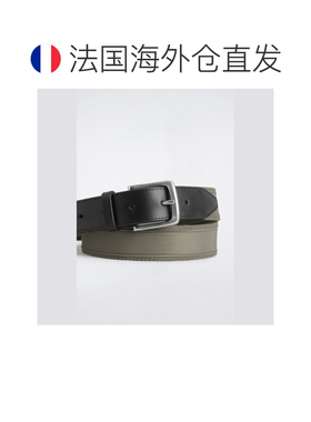欧洲直邮自营COS 男士灰色棉质镶边皮革帆布腰带