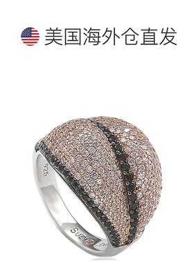 自营 Suzy Levian 纯银密钉粉色和黑色方晶锆石戒指 - 粉色 美国