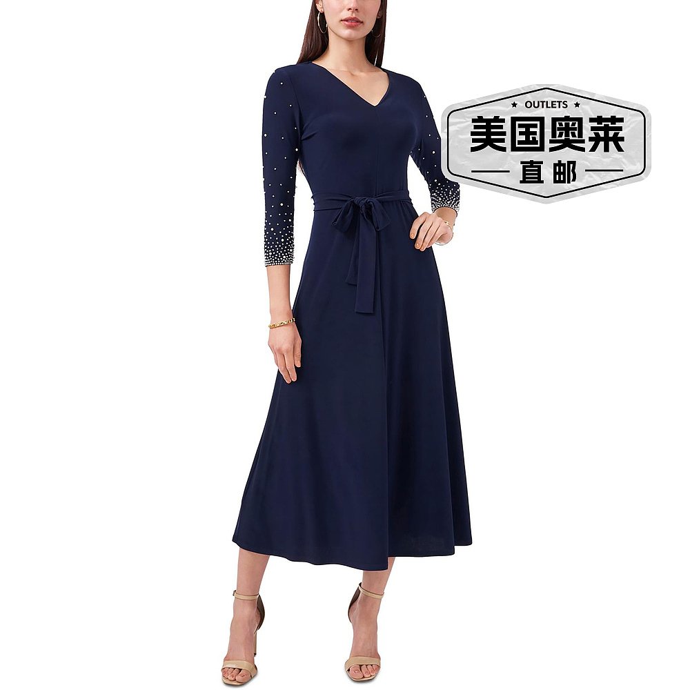 msk女士 Knit Beaded Midi Dress lovely navy 【美国奥莱】直发 - 图0