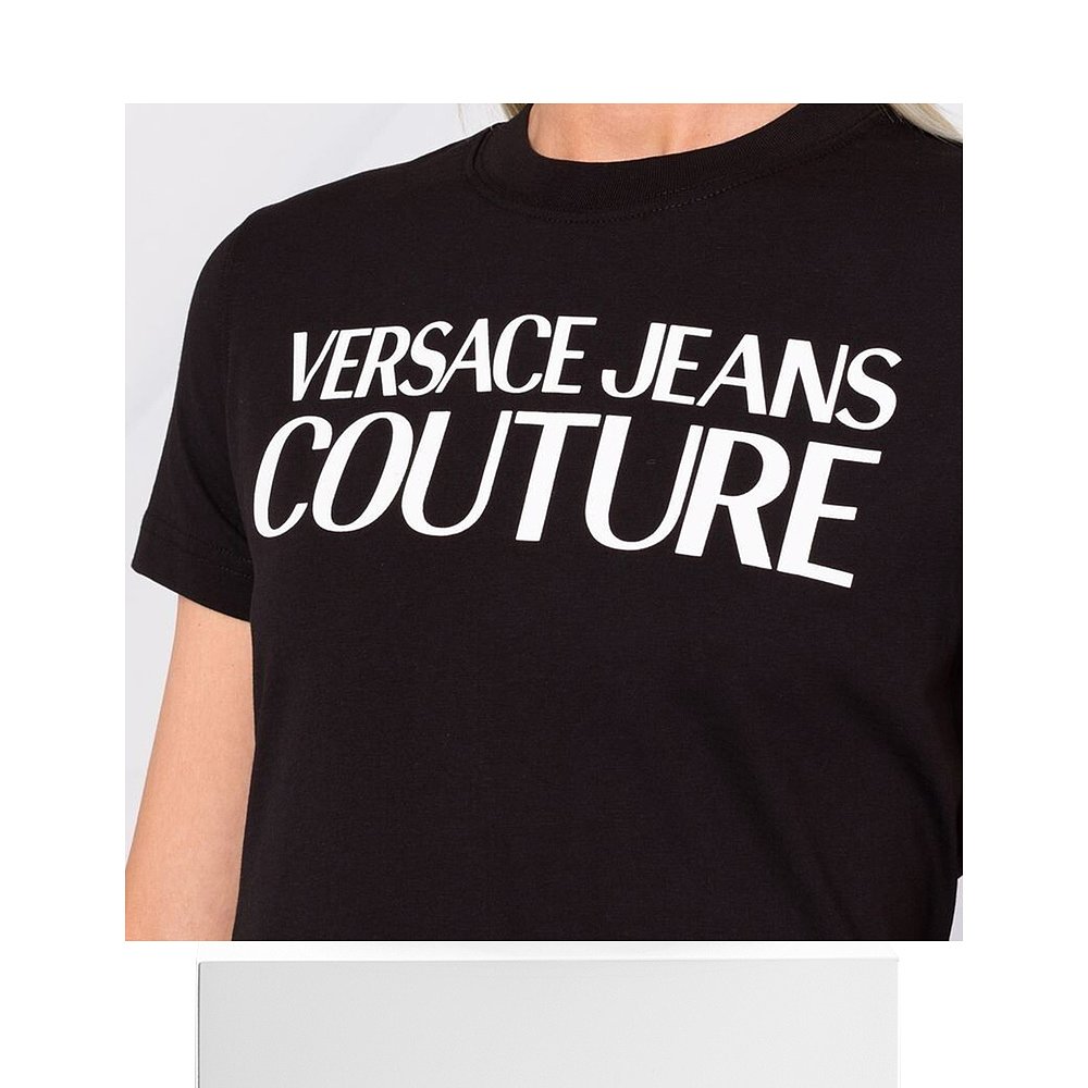 香港直邮VERSACE JEANS 女士黑色字母印花T恤 71HAHF00-CJ00F-899 - 图3