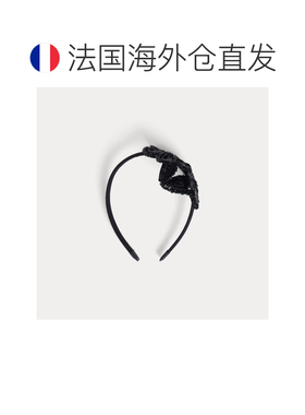 自营欧洲直邮Bonpoint小樱桃 女孩黑色混纺花朵亮片发箍蝴蝶结