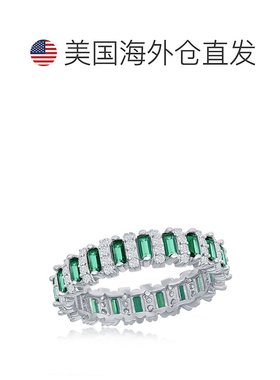 自营 simona 纯银圆形和长方形永恒戒指 - 翡翠 CZ - 绿色 美国奥