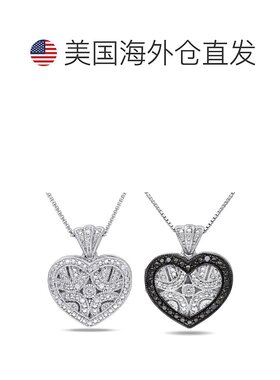 自营 Mimi & Max 1/8ct TW Black White Diamond Heart Locket Ne