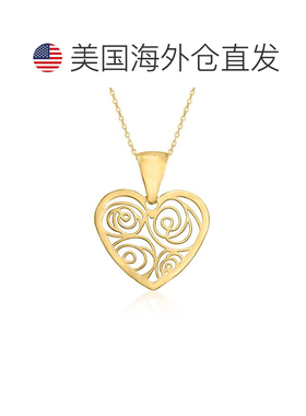 自营Ross-Simons 意大利镂空心形吊坠项链 14 克拉黄金 - 16.5 英